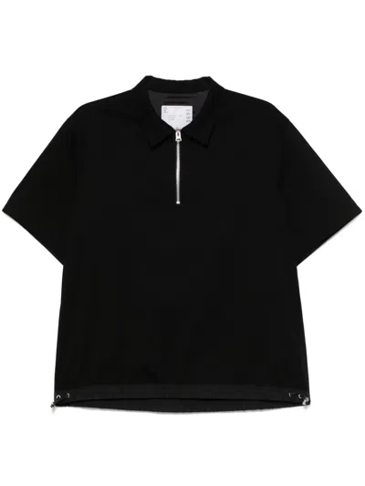 Sacai Half Zip-up Polo Shirt In Black