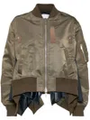 Sacai Khaki Nylon Twill Bomber Jacket In Beige