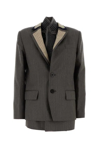 Sacai Wool Blazer Double Breasted Pinstripe Tailored In Black