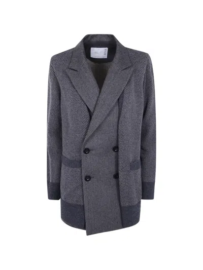 Sacai Herringbone-knit Double-breasted Cardigan In Animal Print