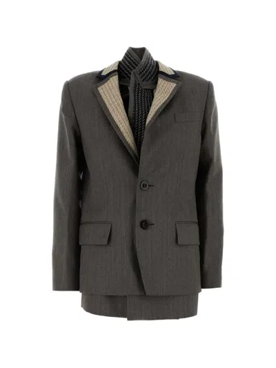 Sacai Wool Blazer Double Breasted Pinstripe Tailored In Black