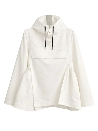 Sacai High Drawstring Collar Asymmetrical Jacket For Women In White