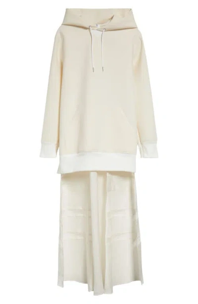 Sacai High-low Hoodie Dress In Off White
