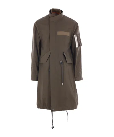 Sacai Long Sleeve Coat In Brown