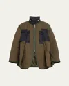 Sacai Quilted Rip Stop Jacket In Khaki X Dnavy