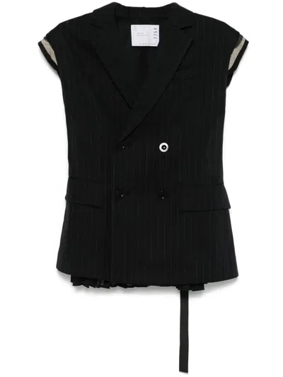 Sacai High Twist Voile Vest In Black