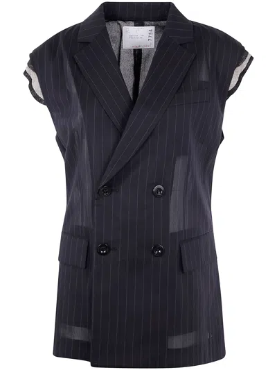 Sacai High Twist Voile Vest In Black