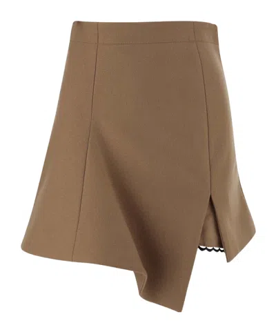 Sacai High-waist Asymmetrical Skirt In Brown