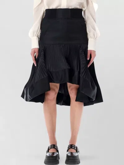 Sacai Nylon Twill Midi Skirt With Pleated Inserts In Black