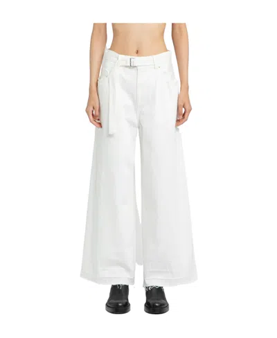 Sacai High-waisted Belted Flared Jeans In White