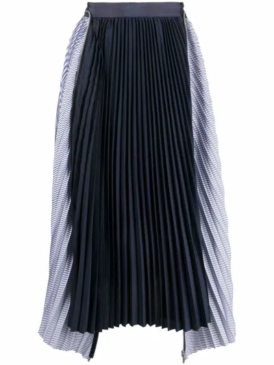 Sacai High-waisted Panelled Pleat Skirt In Blue