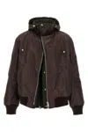Sacai Hooded Zip-front Bomber Jacket In Brown
