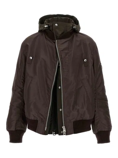 Sacai Hooded Bomber Jacket In Brown