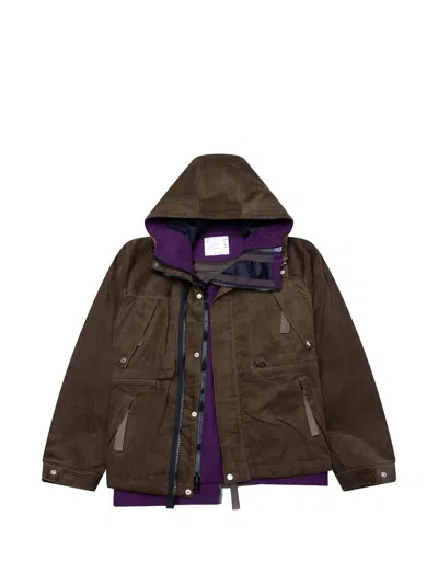 Sacai Hooded Corduroy Jacket In Burgundy