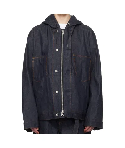 Sacai Hooded Denim Jacket Non-stretch Denim Jacket. In 499 Indigo
