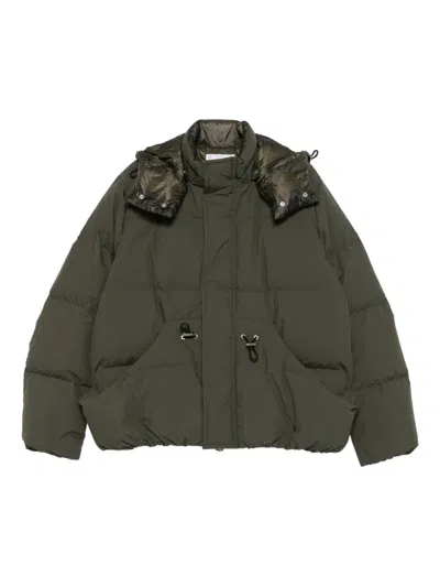 Sacai Hooded Drawstring Puffer Jacket In Green