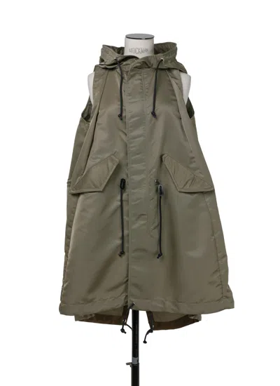 Sacai Hooded Drawstring Vest In Green