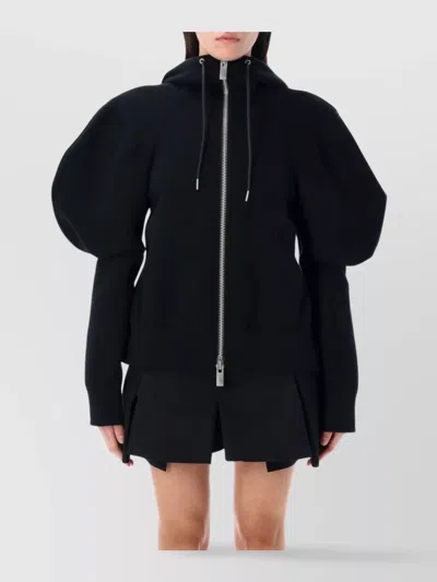 Sacai Hooded Fleece Balloon Sleeve In Black
