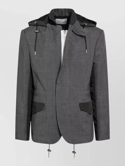 Sacai Hooded Jacket Adjustable Drawstring Contrast Panels In Gray