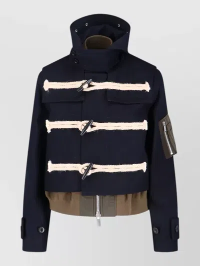 Sacai Hooded Jacket Zip Pocket Contrast Detailing In Blue