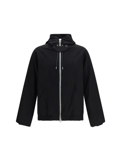 Sacai Hooded Merino Wool Flannel Jacket In Black
