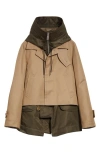 Sacai Hooded Mixed Media Jacket In Multi