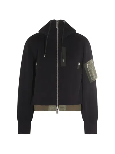 Sacai Navy And Khaki Cotton Casual Jacket In Black