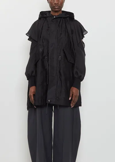 Sacai Hooded Quilted Satin Vest In Black