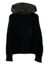 Sacai Hooded Ribbed Knit Jacket In Black