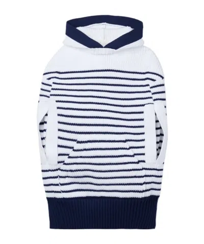 Sacai Hooded Striped Ribbed-knit Cape In White