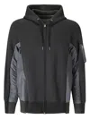 Sacai Mens C Gray X C Gray Contrast-panel Woven Hoody In Grey