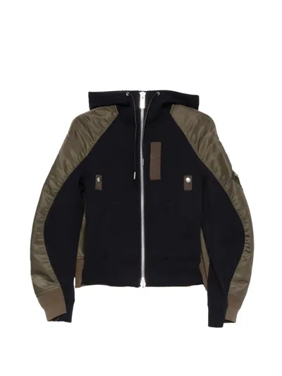 Sacai Hooded Zip Bomber Jacket In Black