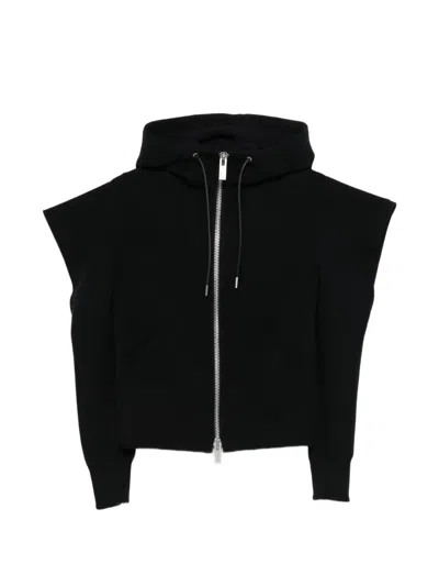 Sacai Hooded Zip Sweatshirt In Black