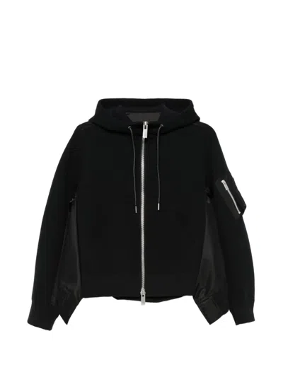 Sacai Hooded Zip-up Jacket In Black