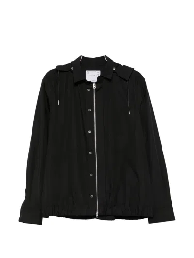Sacai Hooded Zip-up Lightweight Jacket In Black