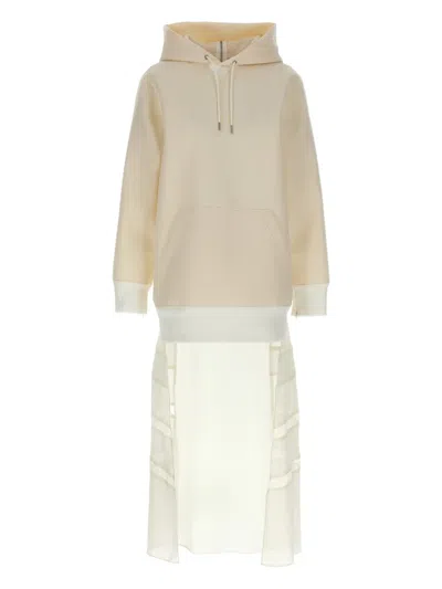 Sacai Hoodie Mini Dress In Neutral