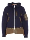 Sacai Hoodie-style Sweater With Navy And Olive Accents In Blue