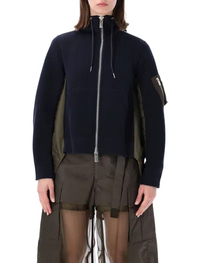 Sacai Hoodie Zip In Blue