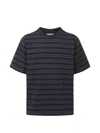 Sacai Navy Horizontal Stripe T-shirt In Black