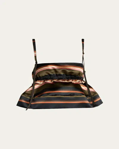 Sacai Horizontal Striped Sleeveless Crop Peplum Top In Brown