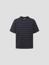 Sacai Navy Horizontal Stripe T-shirt In Blue