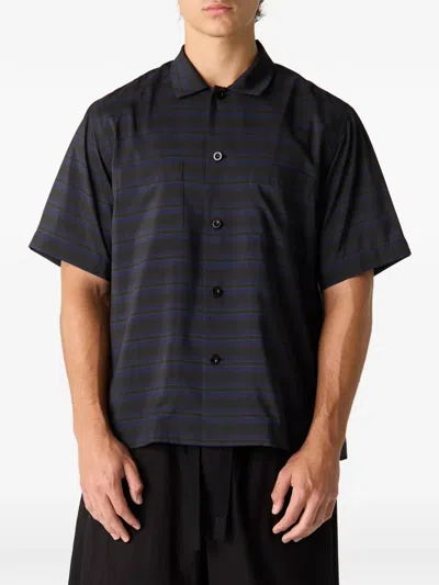 Sacai Horizontal-stripe Short-sleeve Shirt In Blue
