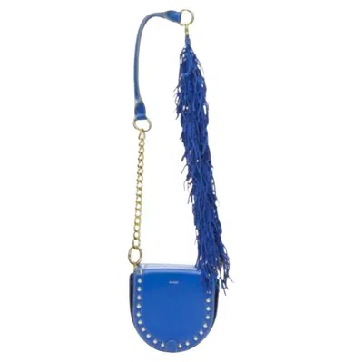 Pre-owned Sacai Horseshow Cobalt Blue Leather Suede Fringe Studs Crossbody Bag