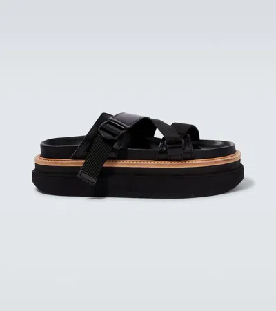 Sacai Hybrid Belt Leather Platform Sandals In Black