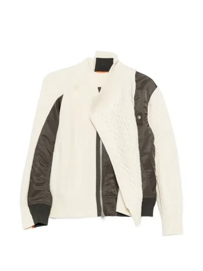Sacai Hybrid Cable-knit Jacket In White
