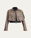 Sacai Hybrid Cargo Nylon Cropped Jacket In Taupe