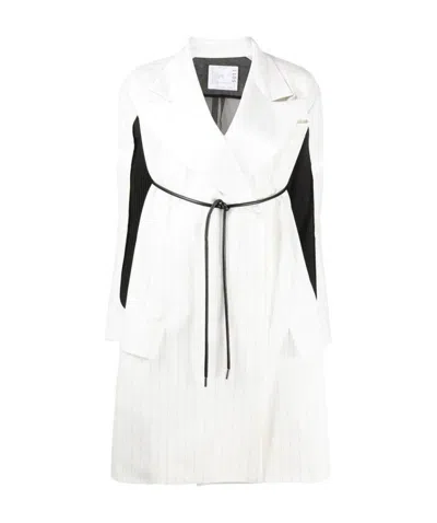 Sacai Hybrid Contrast Panel Coat In White
