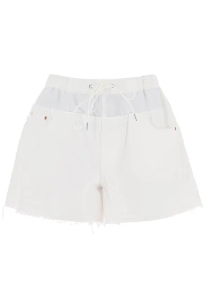 Sacai Hybrid Denim Shorts For Men In Bianco