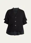 Sacai Hybrid Denim Top With Cardigan Overlay In Black