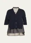 Sacai Hybrid Denim Top With Cardigan Overlay In Indigo